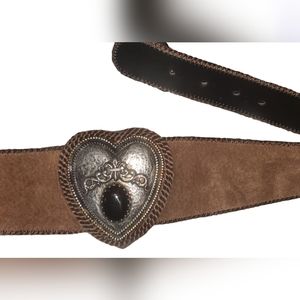 Leather belt with metal heart detail